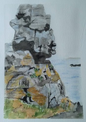 Lynne, rock formation, Clodgy Point, St Ives, Cornwall, watercolour.